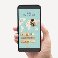 Save the Date Whatsapp Vorlage "Weltkarte Reise ins Glück"