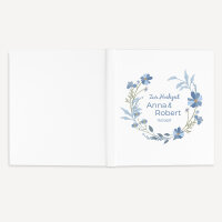 Personalisiertes Gästebuch Hochzeit zum Ausfüllen "Blütenkranz blau"