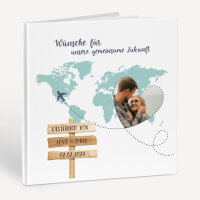 Personalisiertes Gästebuch Hochzeit zum Ausfüllen "Weltkarte Reise ins Glück"