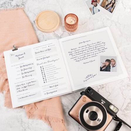 Personalisiertes Gästebuch Hochzeit zum Ausfüllen "Blätterkranz blau"