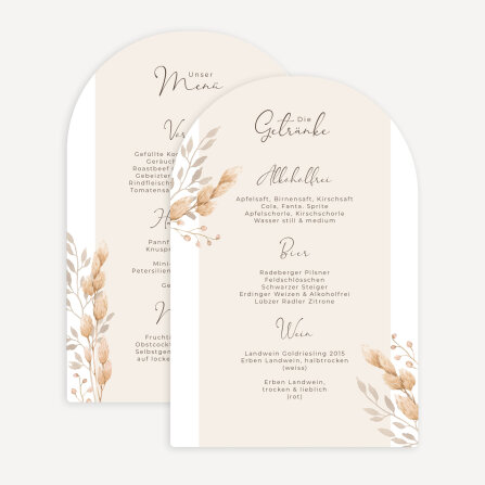 Menükarte Hochzeit Bogenkarte "Trockengras"