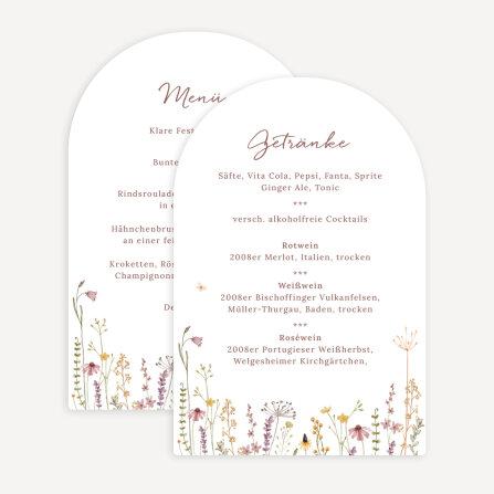 Menükarte Hochzeit Bogenkarte "Wildromantische Blüten"