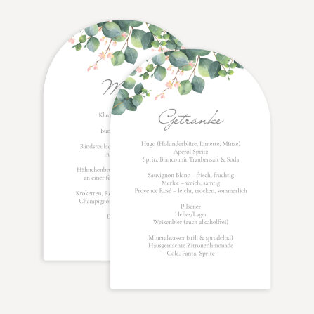 Menükarte Hochzeit Bogenkarte "Eukalyptus Ranken"