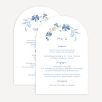 Menükarte Hochzeit Bogenkarte "Blütenkranz blau"