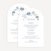 Menükarte Hochzeit Bogenkarte "Blütenkranz blau"