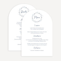 Menükarte Hochzeit Bogenkarte "Blätterkranz blau"