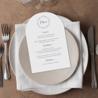 Menükarte Hochzeit Bogenkarte "Blätterkranz blau"
