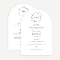 Menükarte Hochzeit Bogenkarte "Blätterkranz blau"
