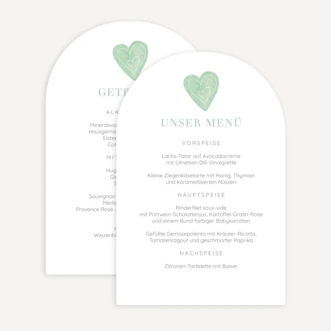 Menükarte Hochzeit Bogenkarte "Herz"
