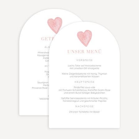 Menükarte Hochzeit Bogenkarte "Herz"