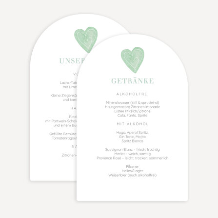 Menükarte Hochzeit Bogenkarte "Herz"