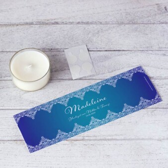 Tischkarte Windlicht Vintage Love Blau inkl. Personalisierung & Maxi Teelicht