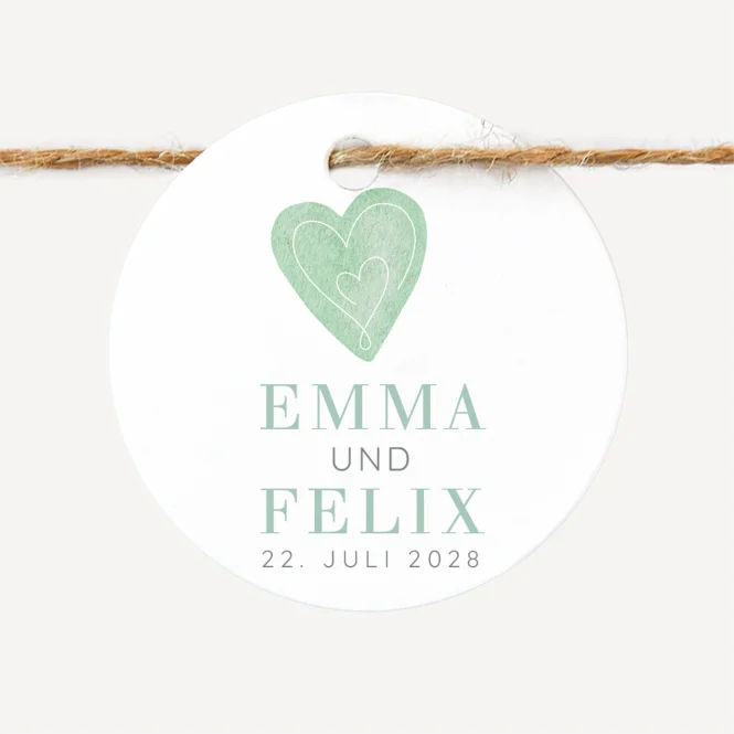 24 x Geschenkanhänger rund "Herz"