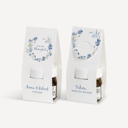 Geschenktäschchen mit Nutella "Blütenkranz blau"