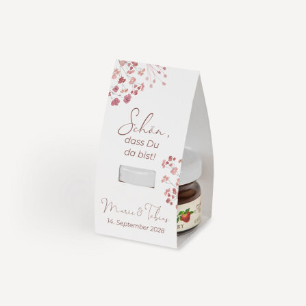 Geschenktäschchen mit Erdbeer Konfitüre "Trockenblumen Blush"