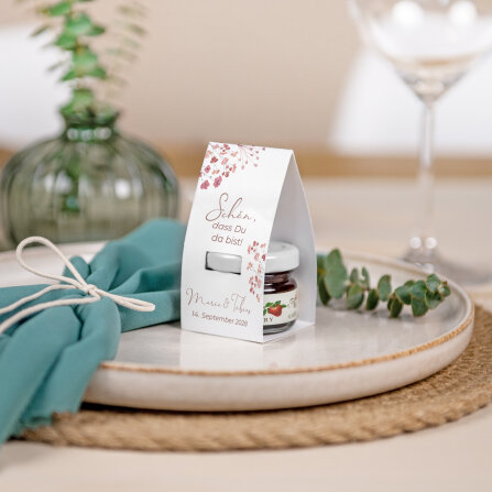 Geschenktäschchen mit Erdbeer Konfitüre "Trockenblumen Blush"
