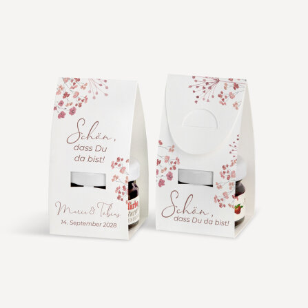 Geschenktäschchen mit Erdbeer Konfitüre "Trockenblumen Blush"