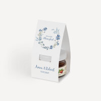 Geschenktäschchen mit Erdbeer Konfitüre "Blütenkranz blau"