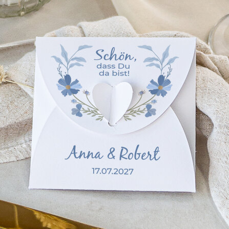 Gastgeschenk Anzuchtset Herz "Blütenkranz blau"