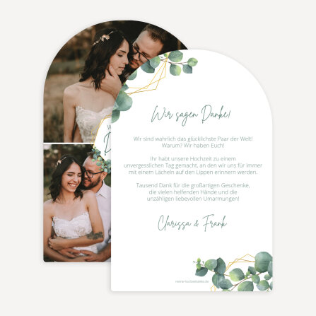 Dankeskarte Hochzeit Bogenkarte "Eukalyptus Geometrie"