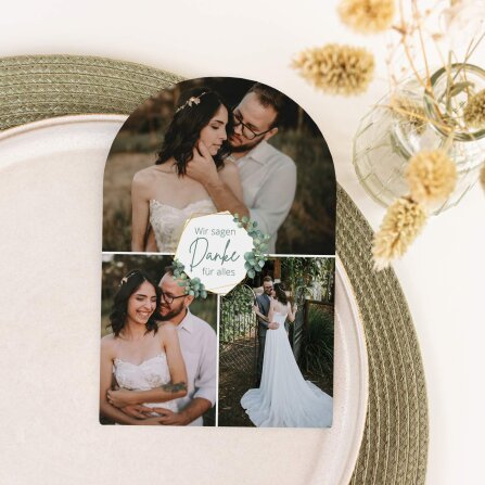 Dankeskarte Hochzeit Bogenkarte "Eukalyptus Geometrie"