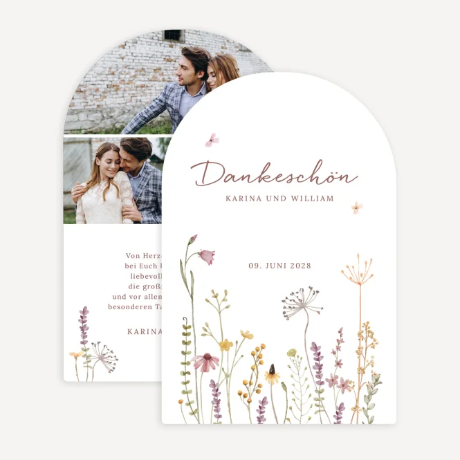 Dankeskarte Hochzeit Bogenkarte "Wildromantische...