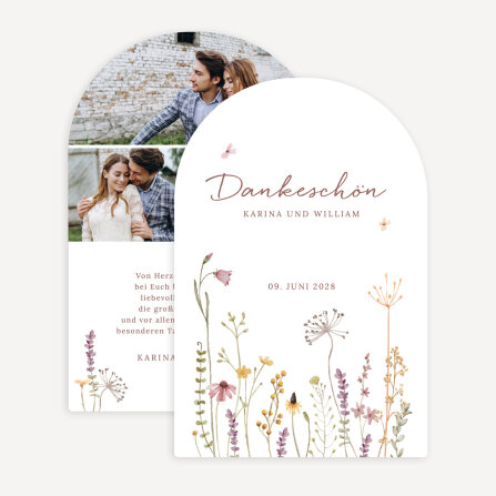 Dankeskarte Hochzeit Bogenkarte "Wildromantische...