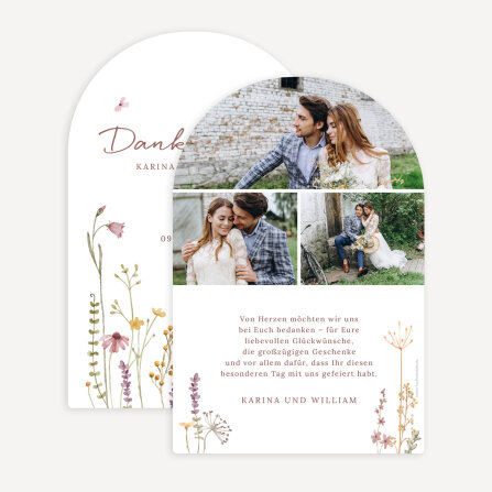 Dankeskarte Hochzeit Bogenkarte "Wildromantische Blüten"