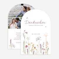 Dankeskarte Hochzeit Bogenkarte "Wildromantische Blüten"