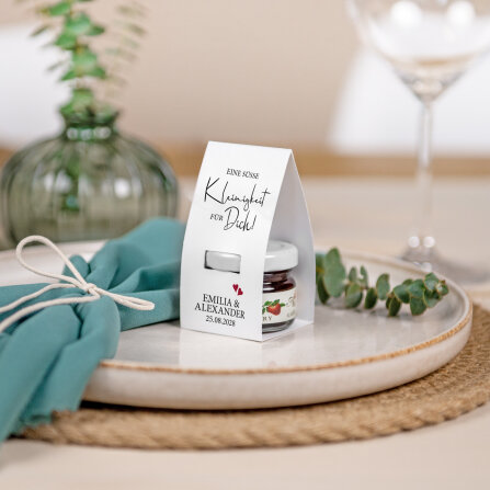 Geschenktäschchen mit Erdbeer Konfitüre "Kalligrafie"