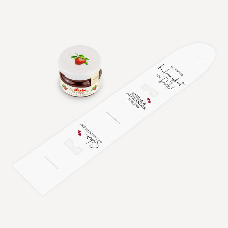 Geschenktäschchen mit Erdbeer Konfitüre "Kalligrafie"