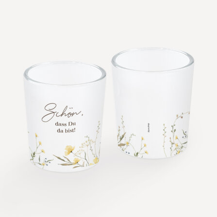 Tischkarte Windlicht "Blütentraum gelb" inkl. Glas