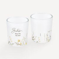 Tischkarte Windlicht "Blütentraum gelb" inkl. Glas