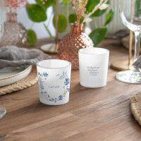Tischkarte Windlicht "Blütenkranz blau" inkl. Glas