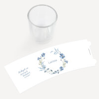 Tischkarte Windlicht "Blütenkranz blau" inkl. Glas