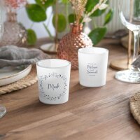 Tischkarte Windlicht "Blätterkranz blau" inkl. Glas