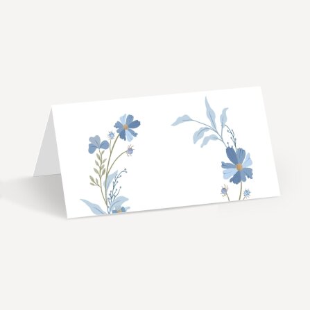 Tischkarte Hochzeit Aufsteller "Blütenkranz blau"