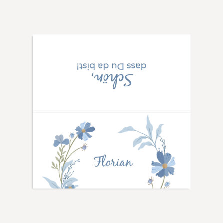Tischkarte Hochzeit Aufsteller "Blütenkranz blau"