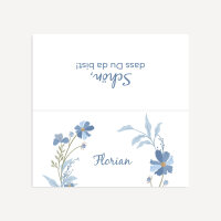 Tischkarte Hochzeit Aufsteller "Blütenkranz blau"