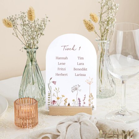 Tischplan Hochzeit Bogenkarte "Wildromantische...