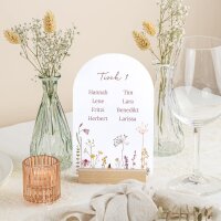 Tischplan Hochzeit Bogenkarte "Wildromantische Blüten"