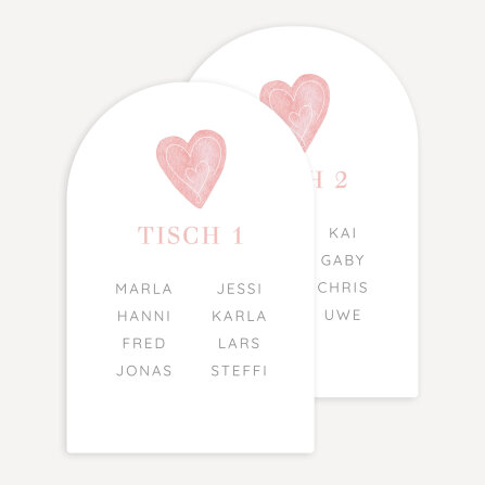 Tischplan Hochzeit Bogenkarte "Herz"