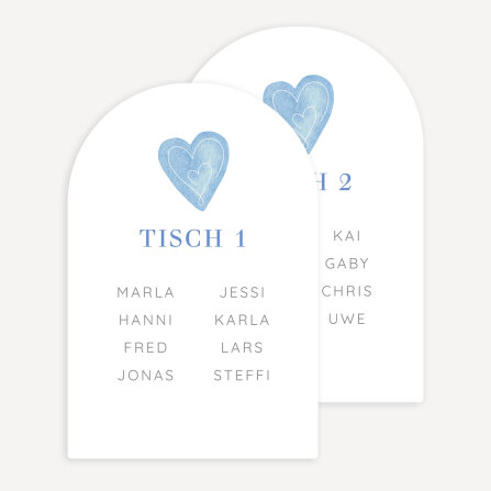 Tischplan Hochzeit Bogenkarte "Herz"