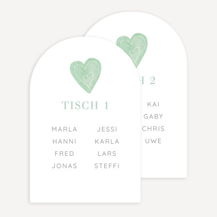 Tischplan Hochzeit Bogenkarte "Herz"