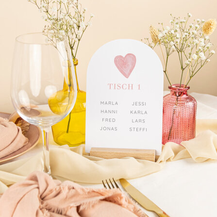 Tischplan Hochzeit Bogenkarte "Herz"