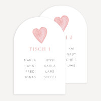 Tischplan Hochzeit Bogenkarte "Herz"