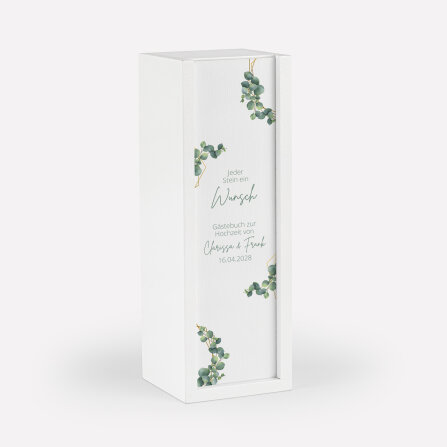 Gästebuch Alternative Hochzeit Wackelturm mit Geschenkbox "Eukalyptus Geometrie"