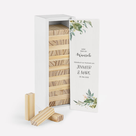 Gästebuch Alternative Hochzeit Wackelturm mit Geschenkbox "Green Magic"