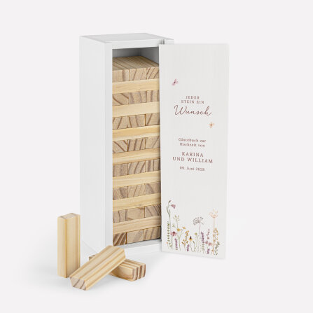 Gästebuch Alternative Hochzeit Wackelturm mit Geschenkbox "Wildromantische Blüten"