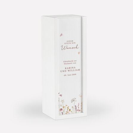 Gästebuch Alternative Hochzeit Wackelturm mit Geschenkbox "Wildromantische Blüten"
